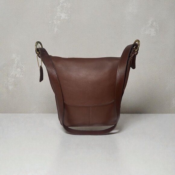 VTG Coach Fletcher Flap Shoulder Bag 4150 Mahogany Leather Brass 90s USA + Tag - Picture 4 of 11